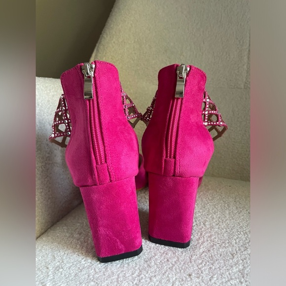 Pink pointed-toe block heel pumps with a rhinestone ankle strap NWOT size 9 - Picture 8 of 13